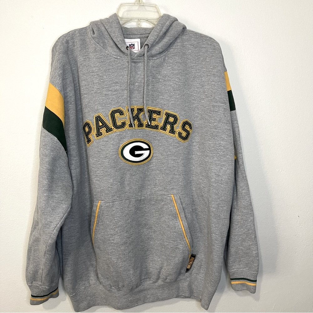 Vintage Green Bay Packers NFL Football Hoodie Hooded Sweatshirt Mens XL Grey